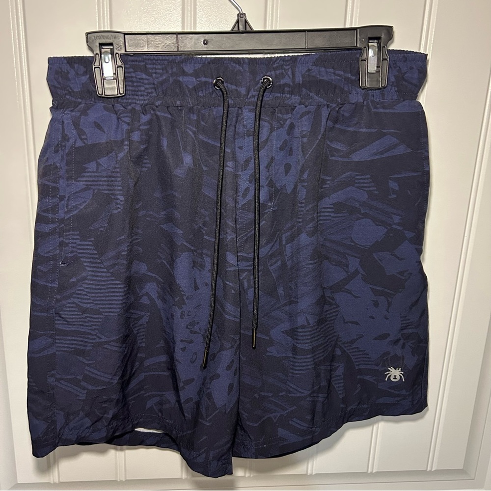 Spyder Swim Navy Blue 7” Palm Print Volley Swim Trunks Size Small Men’s